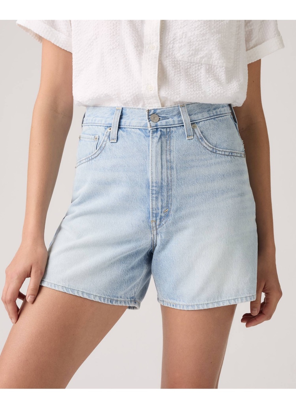 Levi's Light Blue Cinch High Rise Shorts